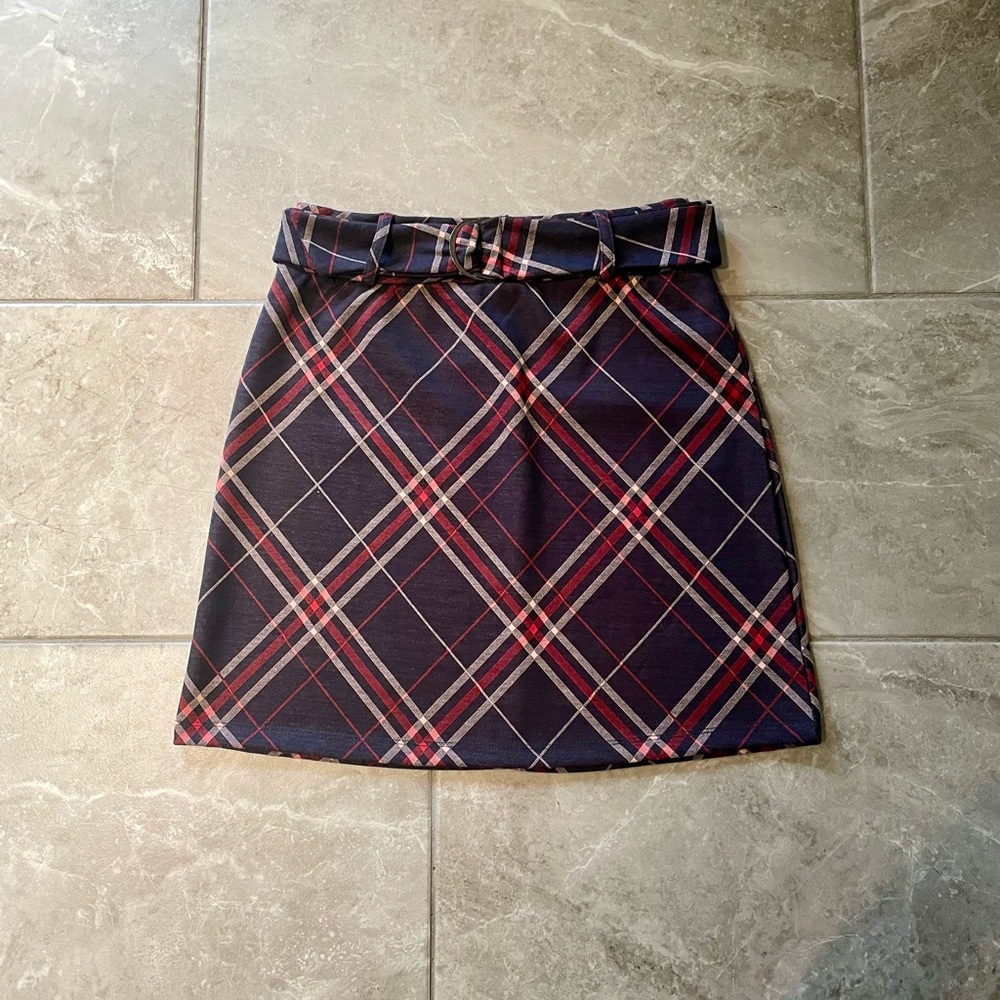 San Francisco Plaid Winter Skirt With Belt